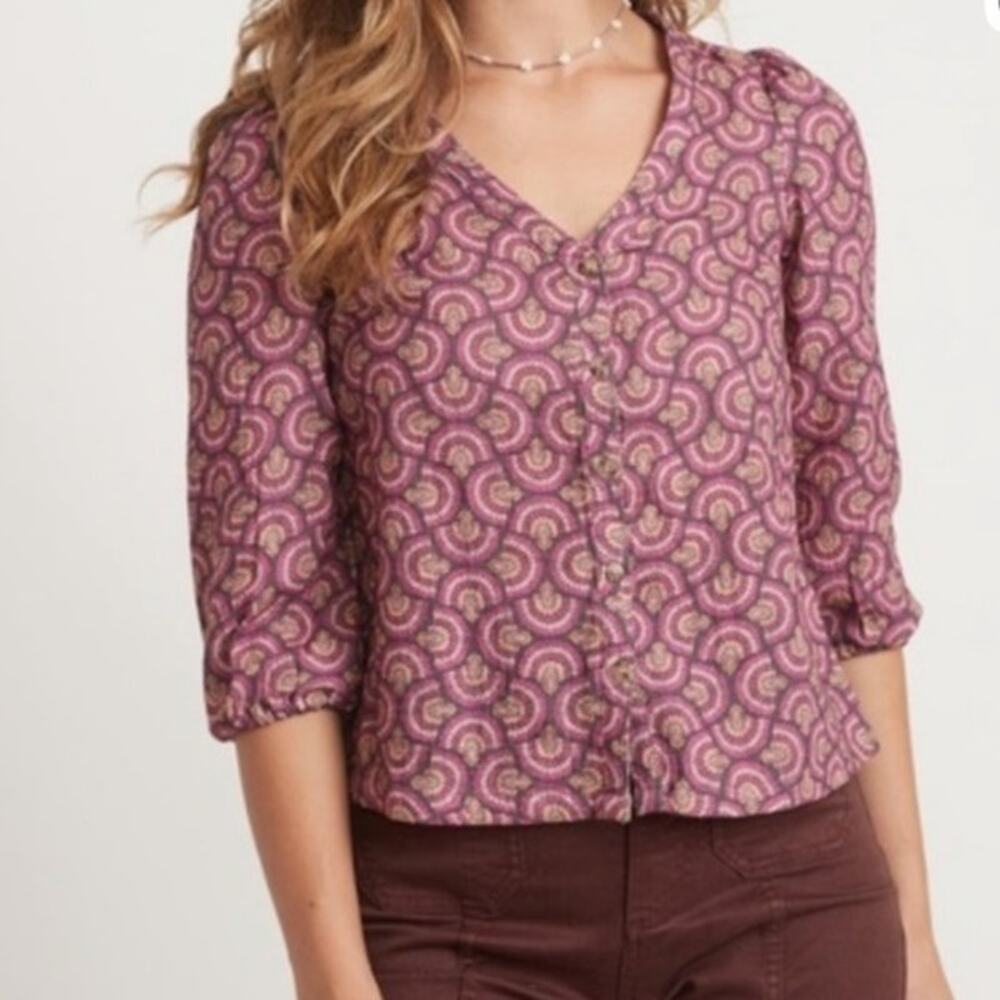 Marine Layer Printed Colette Doublecloth Top in Fan Block Print Size Small
